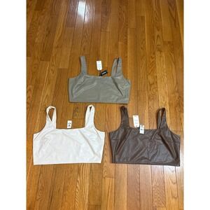 Express Body Contour Faux Leather Crop Top Tank Square Neck XL NWT Bundle of 3